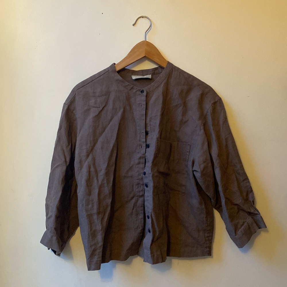 - Everlane linen oversized collarless shirt